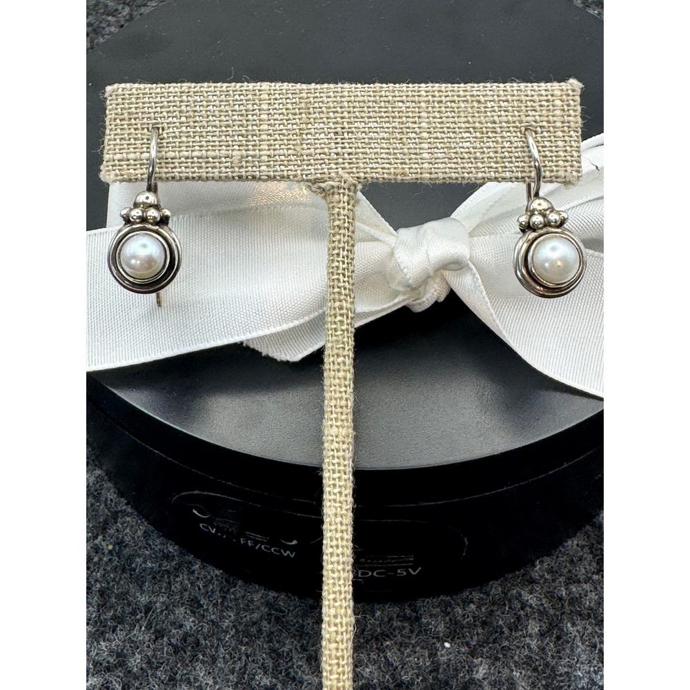 Artisan Beaded Sterling Silver Pearl Drop Earrings